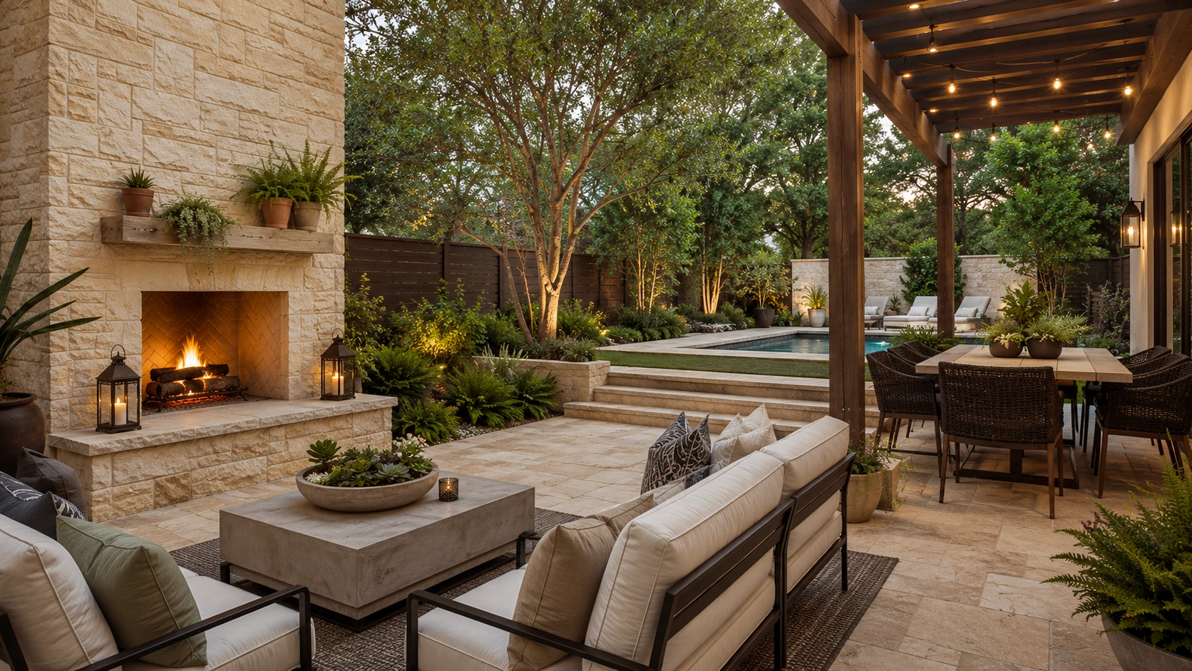 Austin TX outdoor living space with pool